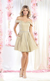 Load image into Gallery viewer, LA Merchandise LA1877 Off Shoulder Glitter Wholesale Cocktail Dress - GOLD - LA Merchandise