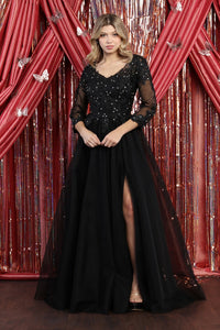 LA Merchandise LA1880 Embroidered Mother of the Bride A-line Gown - BLACK - Dress LA Merchandise