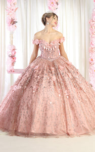 LA Merchandise LA192 Wholesale Off Shoulder Floral Quince Ball Gown - ROSE GOLD - LA Merchandise