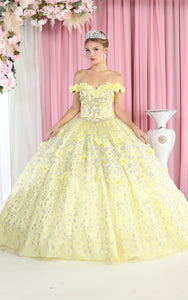 LA Merchandise LA192 Wholesale Off Shoulder Floral Quince Ball Gown - YELLOW - LA Merchandise