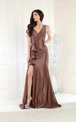 LA Merchandise LA1932 High Slit Mermaid Prom Dress - CAPPUCCINO - Dress LA Merchandise