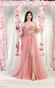 LA Merchandise LA1961 Strapless Prom Gown with Detachable Sleeves - LIPSTICK - Dress LA Merchandise