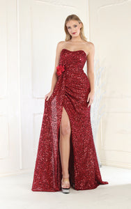 LA Merchandise LA1968 Sequined Prom Strapless Dress - BURGUNDY - Dress LA Merchandise