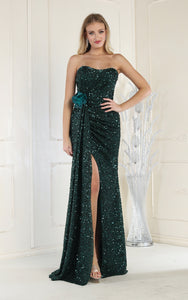 LA Merchandise LA1968 Sequined Prom Strapless Dress - HUNTER GREEN - Dress LA Merchandise