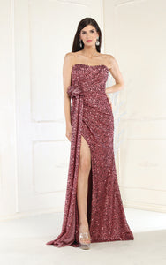 LA Merchandise LA1968 Sequined Prom Strapless Dress - MAUVE - Dress LA Merchandise