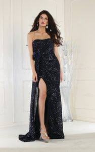 LA Merchandise LA1968 Sequined Prom Strapless Dress - NAVY - Dress LA Merchandise