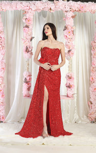 LA Merchandise LA1968 Sequined Prom Strapless Dress - RED - Dress LA Merchandise