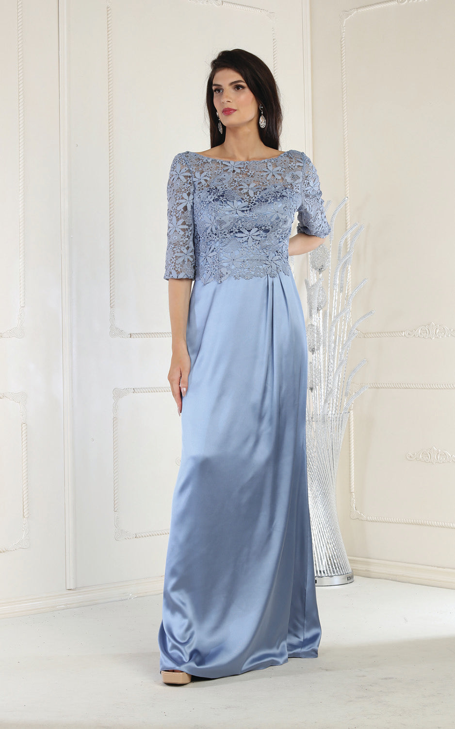 LA Merchandise LA1969 3/4 Sleeve Mother Of The Bride Gown - DUSTY BLUE - Dress LA Merchandise