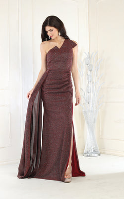 LA Merchandise LA1976 One Shoulder Prom Dress with High Slit - BURGUNDY - LA Merchandise