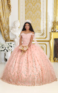 LA Merchandise LA197 Feather Detachable Cape Sleeves Glitter 15 Gown - BLUSH - LA Merchnadise