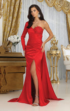 Load image into Gallery viewer, LA Merchandise LA1985 One Sleeve Corset Back Satin Evening Formal Gown - RED - Dress LA Merchandise