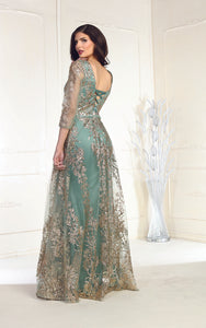 LA Merchandise LA2000 3/4 Sleeves Glitter V-neck Special Occasion Gown - - Dress LA Merchandise