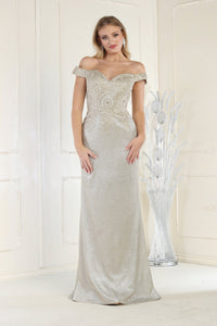 LA Merchandise LA2005 Off-Shoulder Lace Appliqued Evening Dress - GOLD - Dress LA Merchandise