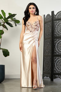 LA Merchandise LA2006 Sleeveless Ruched Slit Prom Sexy Evening Gown - GOLD - Dress LA Merchandise