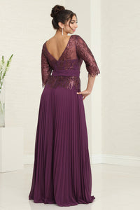 LA Merchandise LA2007 Mother of Bride 3/4 Sleeve Pleated Flowy Gowns - - Dress LA Merchandise