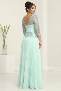 LA Merchandise LA2007 Mother of Bride 3/4 Sleeve Pleated Flowy Gowns - - Dress LA Merchandise
