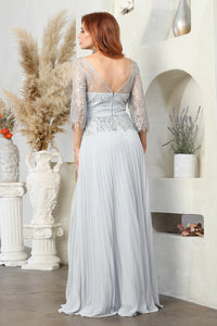 LA Merchandise LA2007 Mother of Bride 3/4 Sleeve Pleated Flowy Gowns - - Dress LA Merchandise
