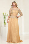 Load image into Gallery viewer, LA Merchandise LA2007 Mother of Bride 3/4 Sleeve Pleated Flowy Gowns - GOLD - Dress LA Merchandise