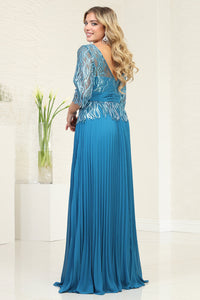 LA Merchandise LA2007 Mother of Bride 3/4 Sleeve Pleated Flowy Gowns - - Dress LA Merchandise
