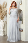 Load image into Gallery viewer, LA Merchandise LA2007 Mother of Bride 3/4 Sleeve Pleated Flowy Gowns - SILVER - Dress LA Merchandise