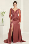 Load image into Gallery viewer, LA Merchandise LA2008 Mother of Bride Detailed Long Sleeve Dress - BRICK - Dress LA Merchandise