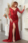 Load image into Gallery viewer, LA Merchandise LA2008 Mother of Bride Detailed Long Sleeve Dress - BURGUNDY - Dress LA Merchandise