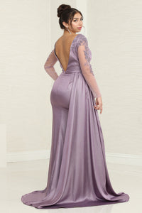 LA Merchandise LA2008 Mother of Bride Detailed Long Sleeve Dress - - Dress LA Merchandise