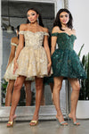 Load image into Gallery viewer, LA Merchandise LA2012 Glitter Applique Off Shoulder Short Prom Dress - - Dress LA Merchandise
