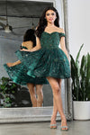 Load image into Gallery viewer, LA Merchandise LA2012 Glitter Applique Off Shoulder Short Prom Dress - HUNTER GREEN - Dress LA Merchandise