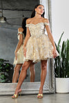 Load image into Gallery viewer, LA Merchandise LA2012 Glitter Applique Off Shoulder Short Prom Dress - CHAMPAGNE - Dress LA Merchandise