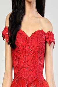 LA Merchandise LA2012 Glitter Applique Off Shoulder Short Prom Dress - - Dress LA Merchandise