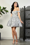 Load image into Gallery viewer, LA Merchandise LA2012 Glitter Applique Off Shoulder Short Prom Dress - SILVER - Dress LA Merchandise
