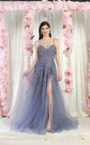 Load image into Gallery viewer, LA Merchandise LA2013 Embroidered Tulle Prom Gown - DUSTY BLUE - Dress LA Merchandise
