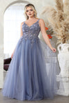 Load image into Gallery viewer, LA Merchandise LA2015 A-line Mesh 3D Floral Applique Pageant Gown - DUSTY BLUE - Dress LA Merchandise