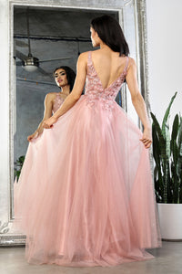 LA Merchandise LA2015 A-line Mesh 3D Floral Applique Pageant Gown - - Dress LA Merchandise