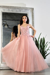 LA Merchandise LA2015 A-line Mesh 3D Floral Applique Pageant Gown - ROSE GOLD - Dress LA Merchandise