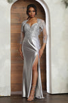 Load image into Gallery viewer, LA Merchandise LA2021 Long Satin Evening Dress with Bolero Jacket - SILVER - Dress LA Merchandise