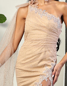 LA Merchandise LA2022 One Shoulder Glitter Prom Long Formal Gown - - Dress LA Merchandise
