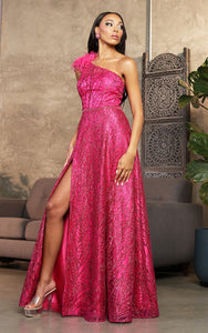 LA Merchandise LA2024 One Shoulder Glitter Special Occasion Gown - FUCHSIA - Dress LA Merchandise