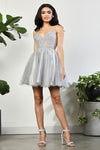 Load image into Gallery viewer, LA Merchandise LA2025 3D Floral Tulle V Neck Cocktail Party Dress - SILVER - Dress LA Merchandise