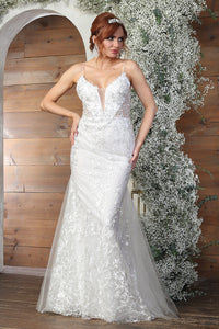LA Merchandise LA2030B Sleeveless Lace Ivory Embellished Bridal Dress - IVORY - Dress LA Merchandise