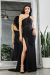 Load image into Gallery viewer, LA Merchandise LA2031 Asymmetric Neck Side Slit Prom Evening Dress - BLACK - Dress LA Merchandise