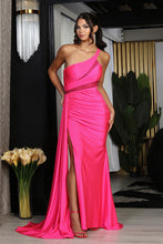 Load image into Gallery viewer, LA Merchandise LA2031 Asymmetric Neck Side Slit Prom Evening Dress - FUCHSIA - Dress LA Merchandise