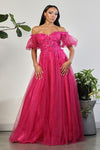 Load image into Gallery viewer, LA Merchandise LA2033 Glitter 3D Floral A-Line Evening Gown - FUCHSIA - Dress LA Merchandise