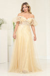 Load image into Gallery viewer, LA Merchandise LA2033 Glitter 3D Floral A-Line Evening Gown - GOLD - Dress LA Merchandise