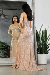 LA Merchandise LA2034 Sweetheart Sequined Corset High Slit Gala Gown - - Dress LA Merchandise