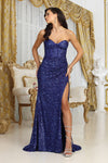 Load image into Gallery viewer, LA Merchandise LA2034 Sweetheart Sequined Corset High Slit Gala Gown - ROYAL - Dress LA Merchandise