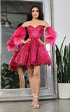 Load image into Gallery viewer, LA Merchandise LA2041 Detachable Sleeve Short A-line Cocktail Dress - FUCHSIA - LA Merchandise