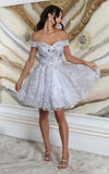 Load image into Gallery viewer, LA Merchandise LA2042 Embroidered Off Shoulder Cocktail Short Dress - SILVER - LA Merchandise