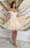 Load image into Gallery viewer, LA Merchandise LA2042 Embroidered Off Shoulder Cocktail Short Dress - CHAMPAGNE - LA Merchandise
